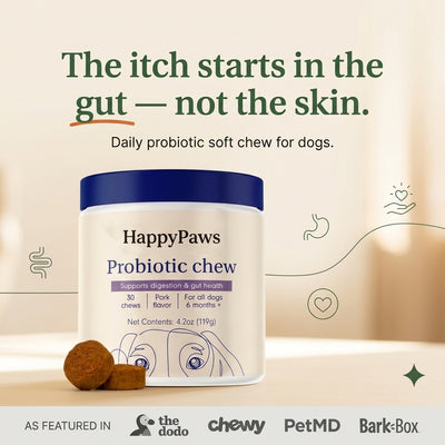 Happy Paws Probiotics for Dogs โ Soft Chews for Gut Health