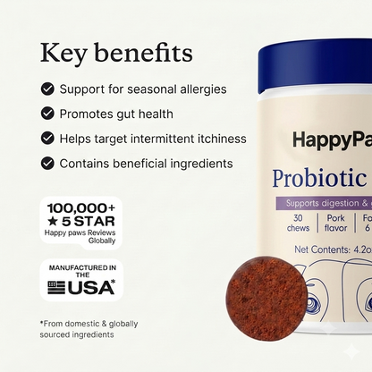 Happy Paws. Probiotics for Dogs – Soft Chews for Gut Health