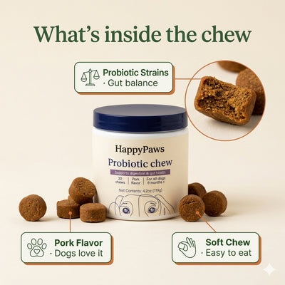 Happy Paws Probiotics for Dogs – Soft Chews for Gut Health